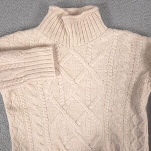 LL Bean Sweater Womens Medium 1912 Heritage Wool Mock Neck Alpaca Cable Knit